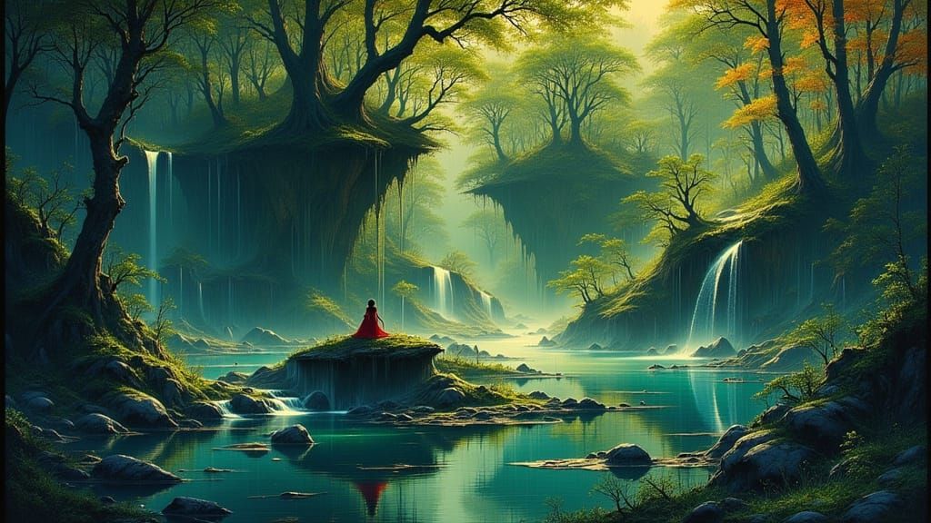 Serene Guardian of Secret Spring in Ancient Forest