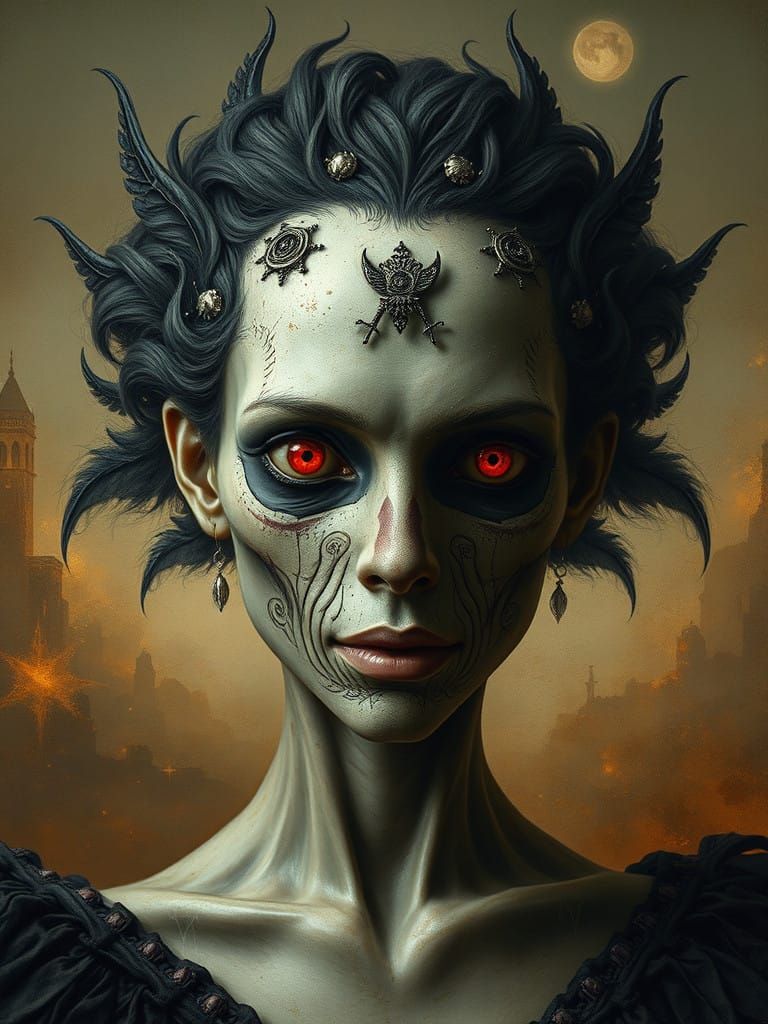 Hauntingly Beautiful Creepy Woman in Dark Surrealism