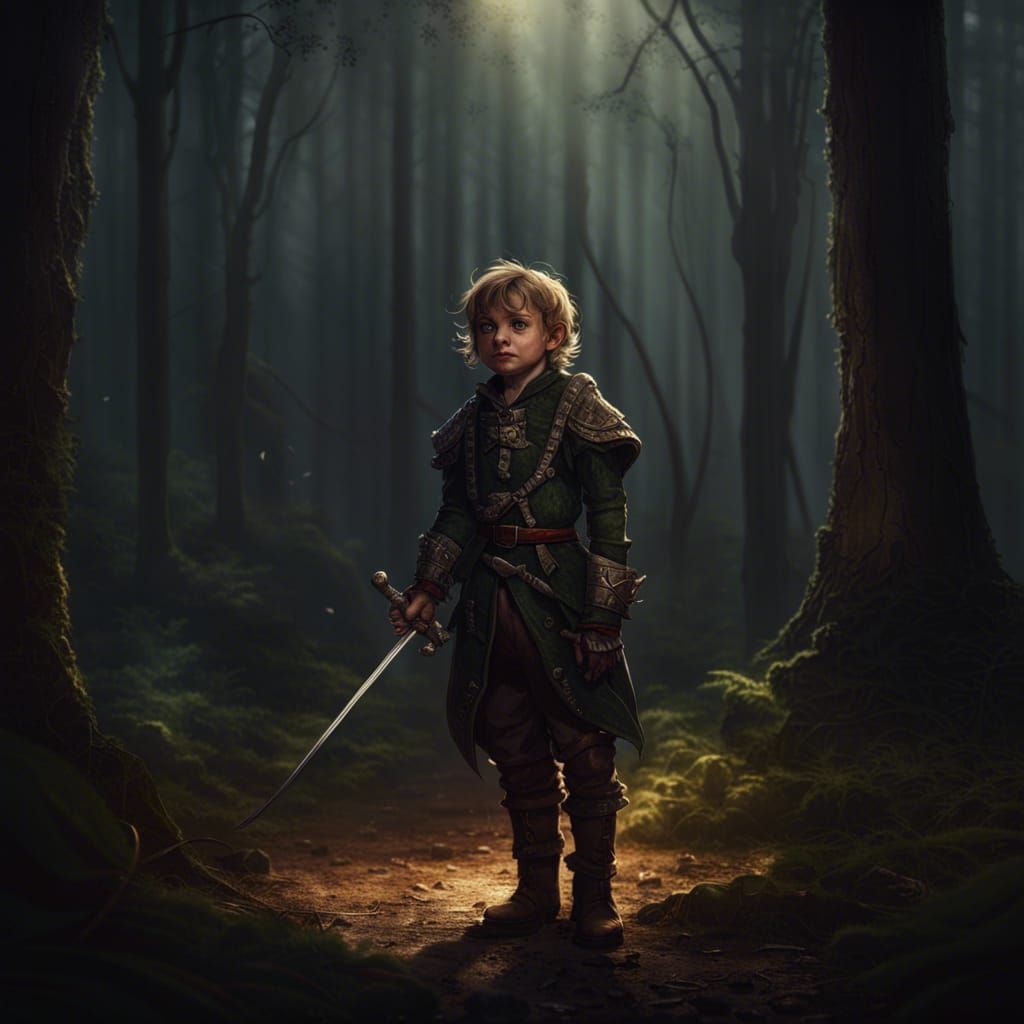 Halfling Portrait in Forest Camp, Dark Fantasy Art