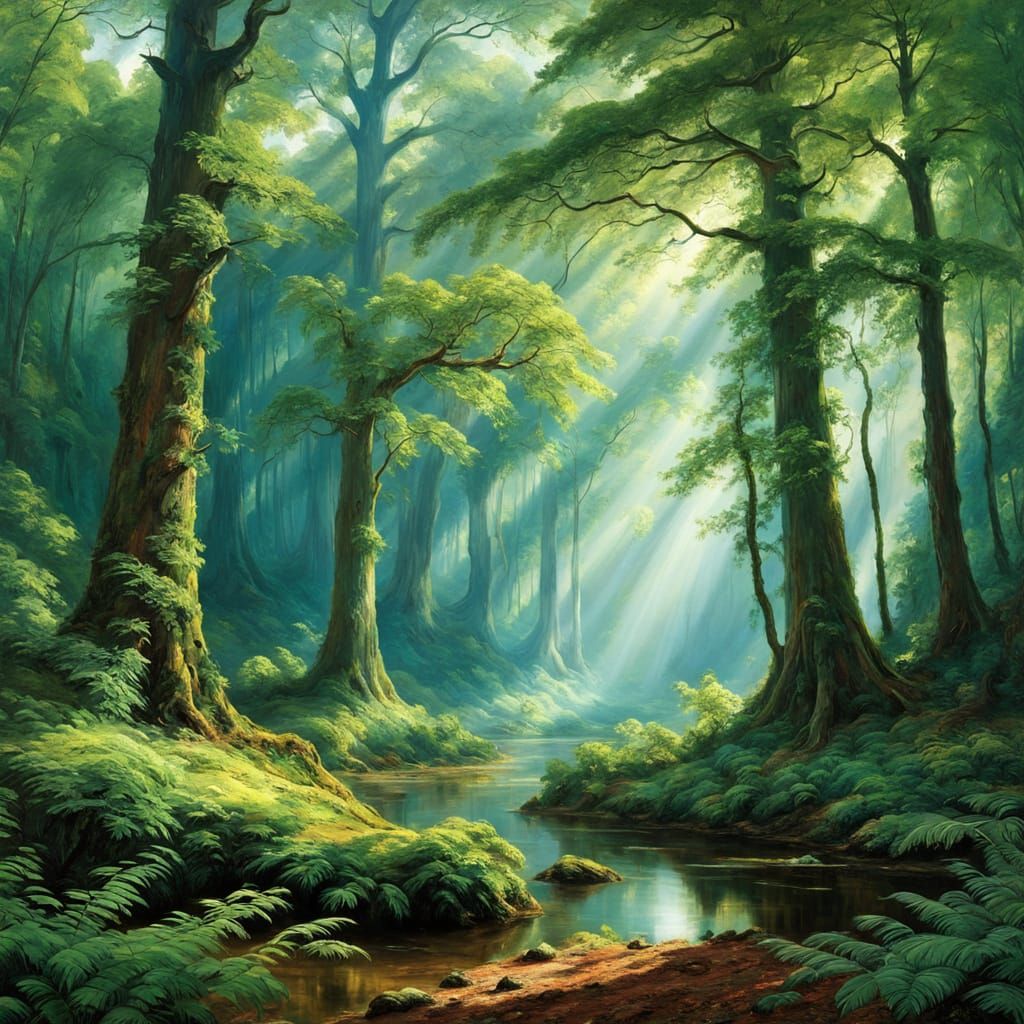 Forest River in Classical Landscape Style