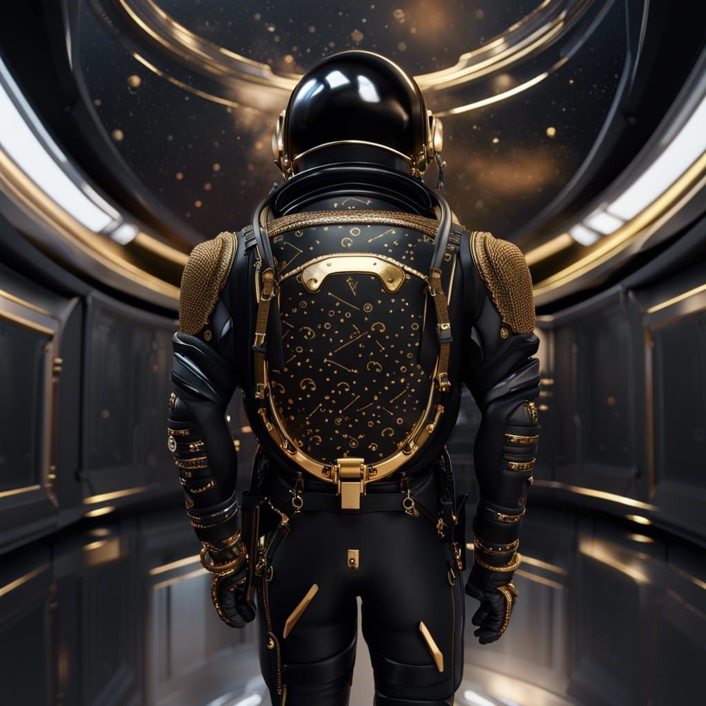 Black Louis Vuitton Spacesuit in Hyperrealistic Detail