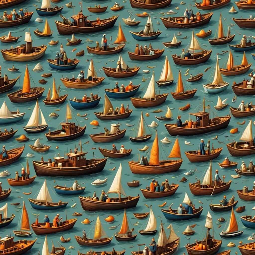 Fishermen Sailing Carrot Boat on Milky Sea