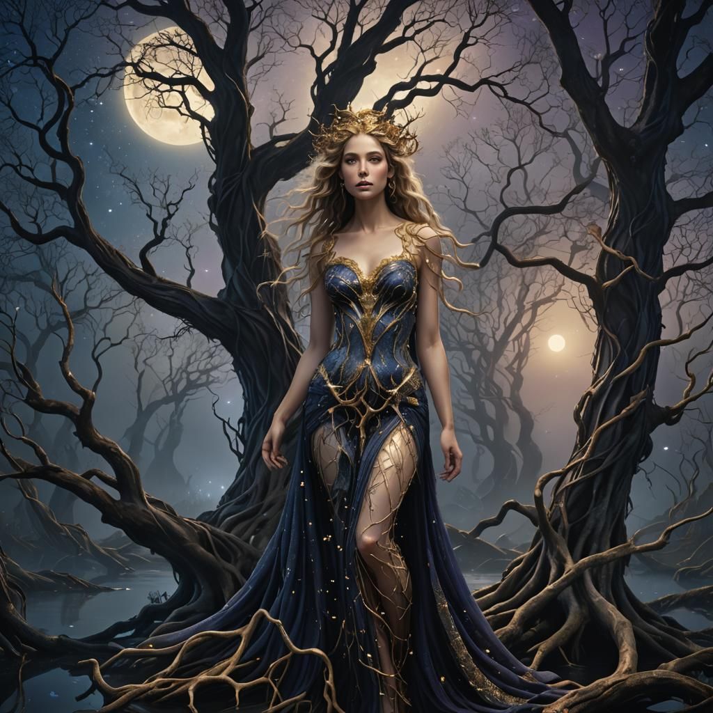 Aphrodite in Mystical Swamp: Digital Art