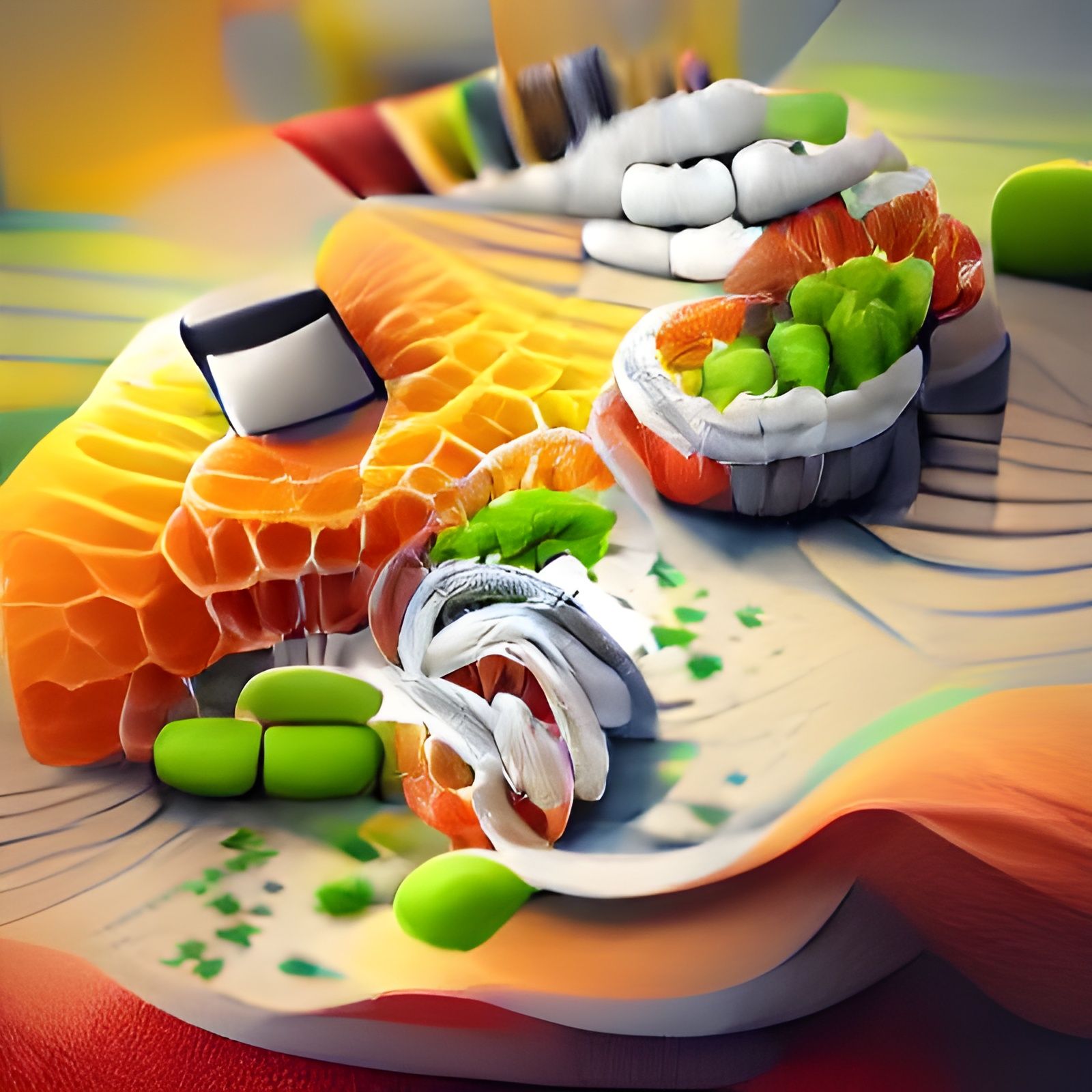 Colorful Sushi Painting with Ambient Occlusion