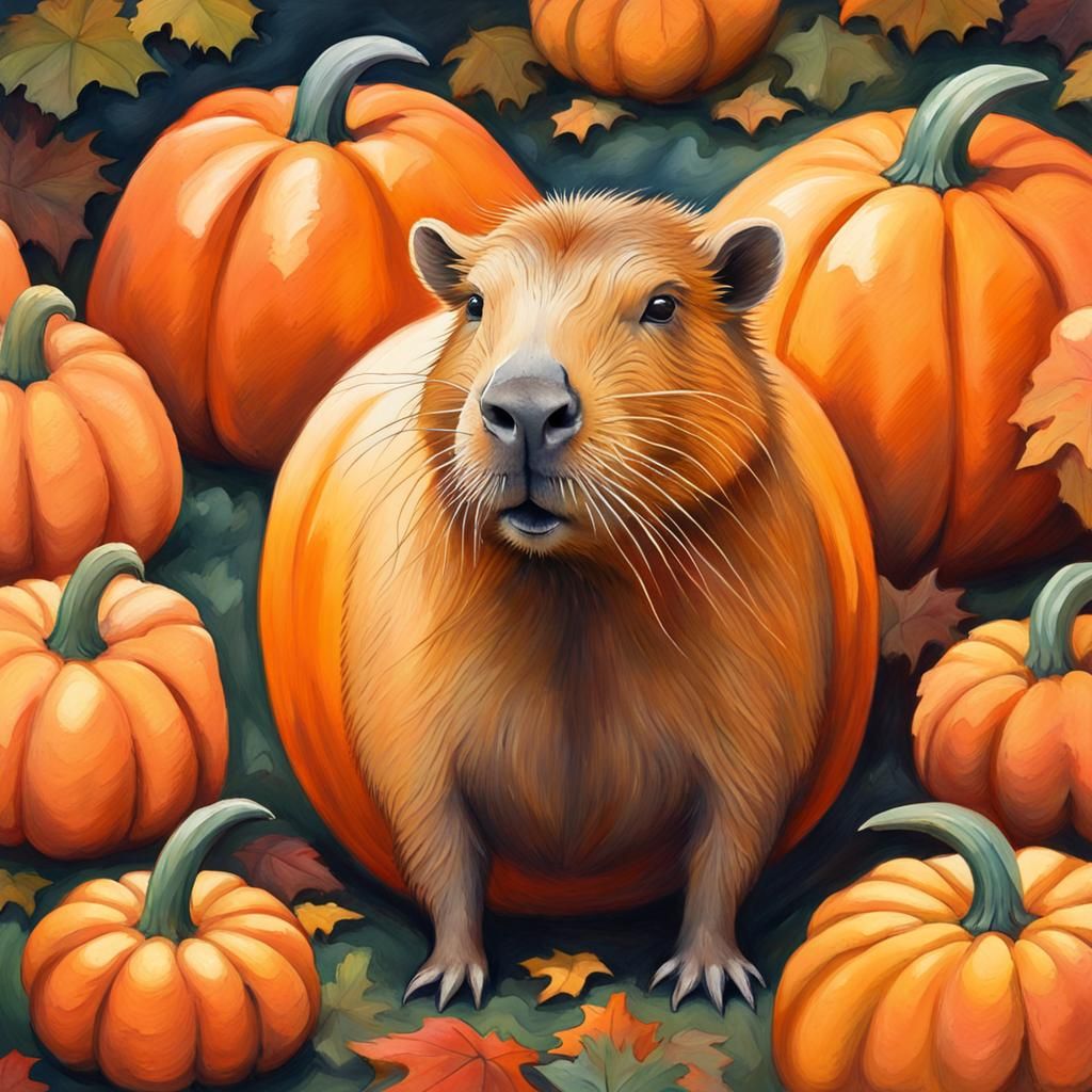 Capybara Pumpkin in Gouache Watercolor Style