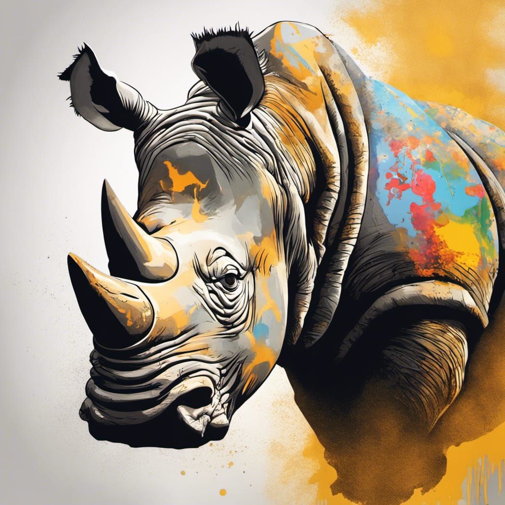 Rhino with Graffiti Art in Golden Light