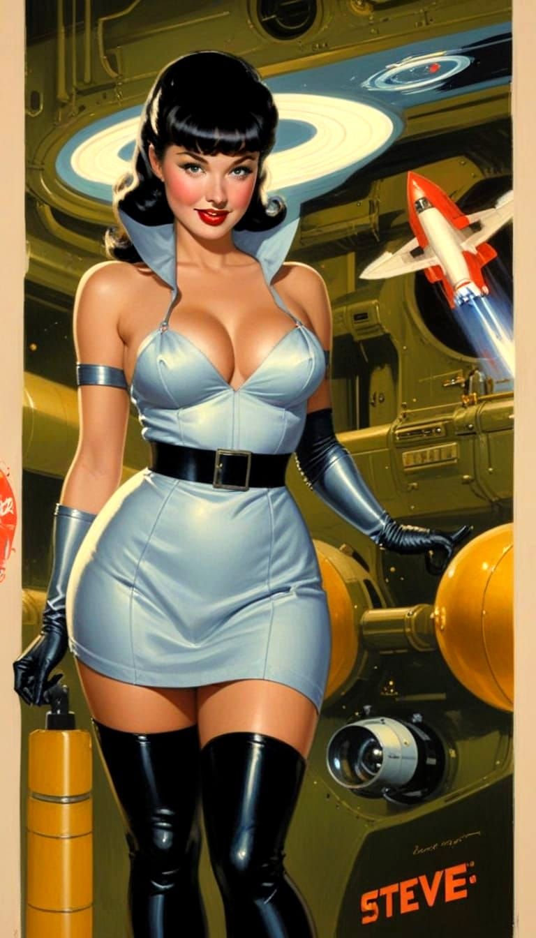 Retro-Futuristic Pin-Up Girl in Space