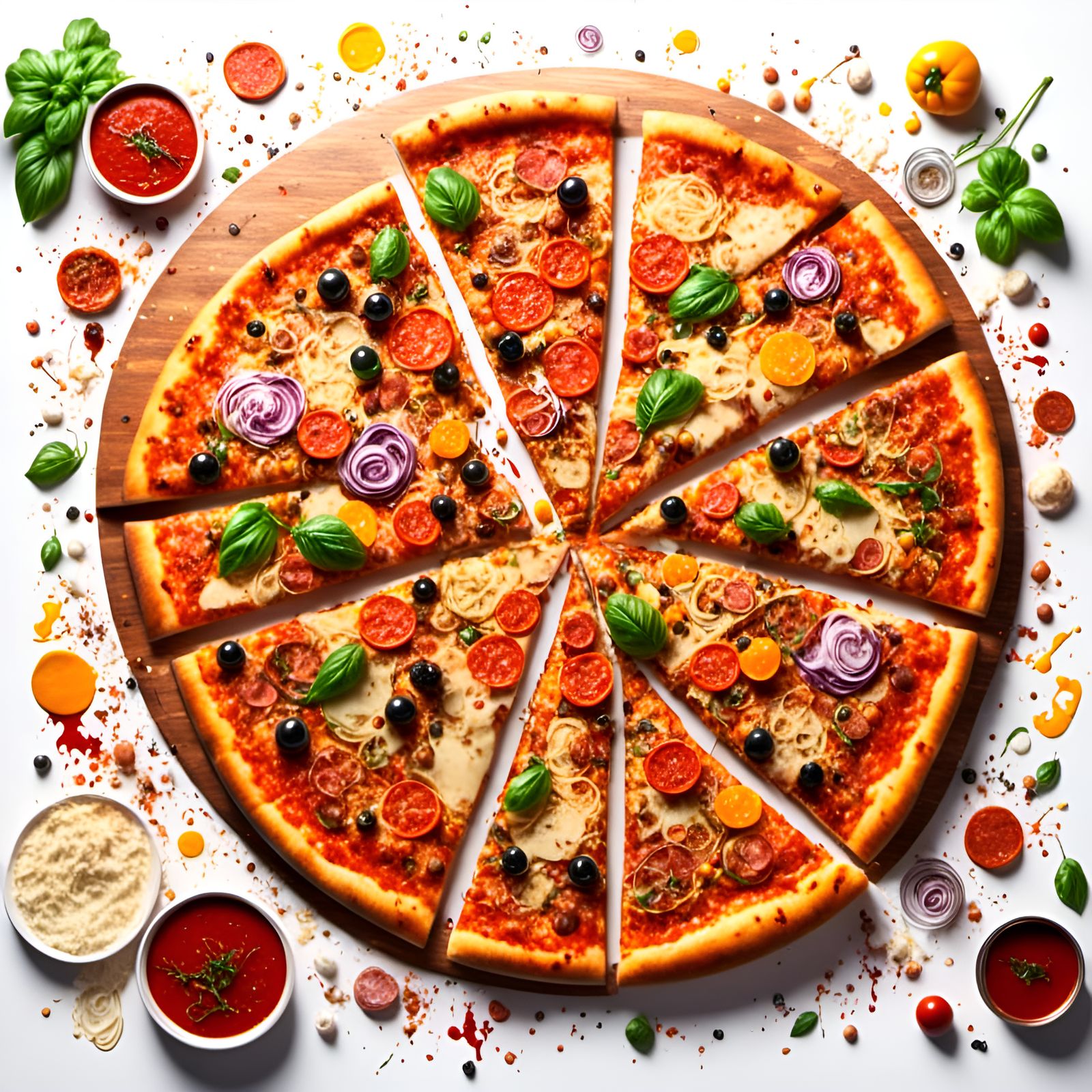 Cartoon Style Italian Pizza on White Background