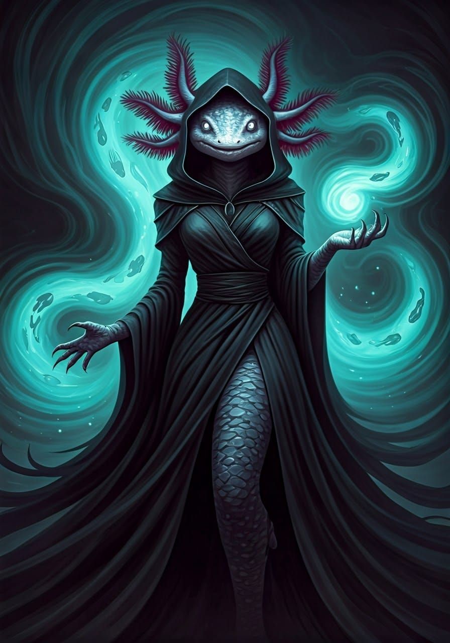 Cyberpunk Dark Fantasy Axolotl Goddess