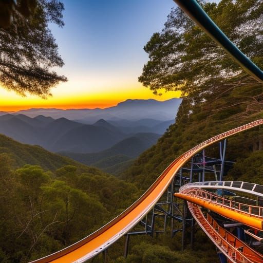 Monkey Rides Roller Coaster at Sunset