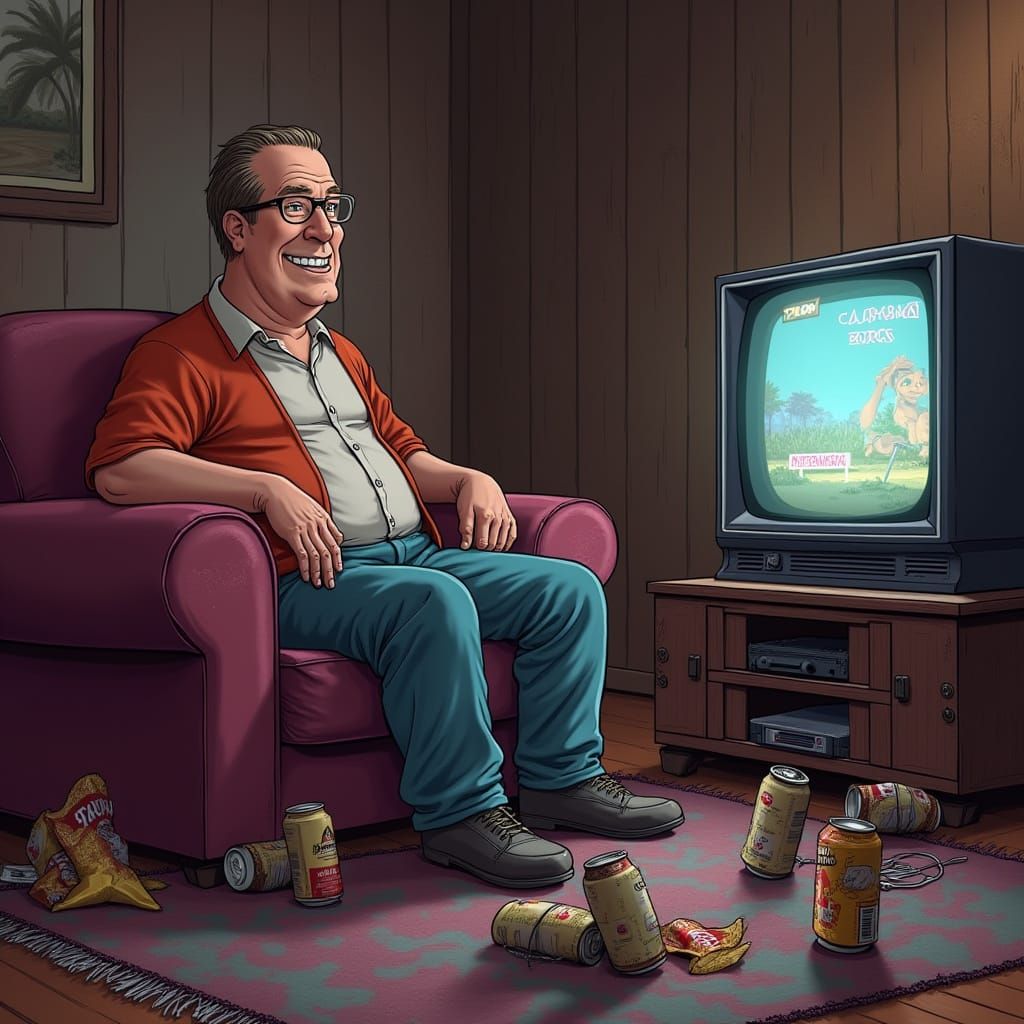 Retro Futuristic Arcade Enthusiast in a Neon-Lit Living Room