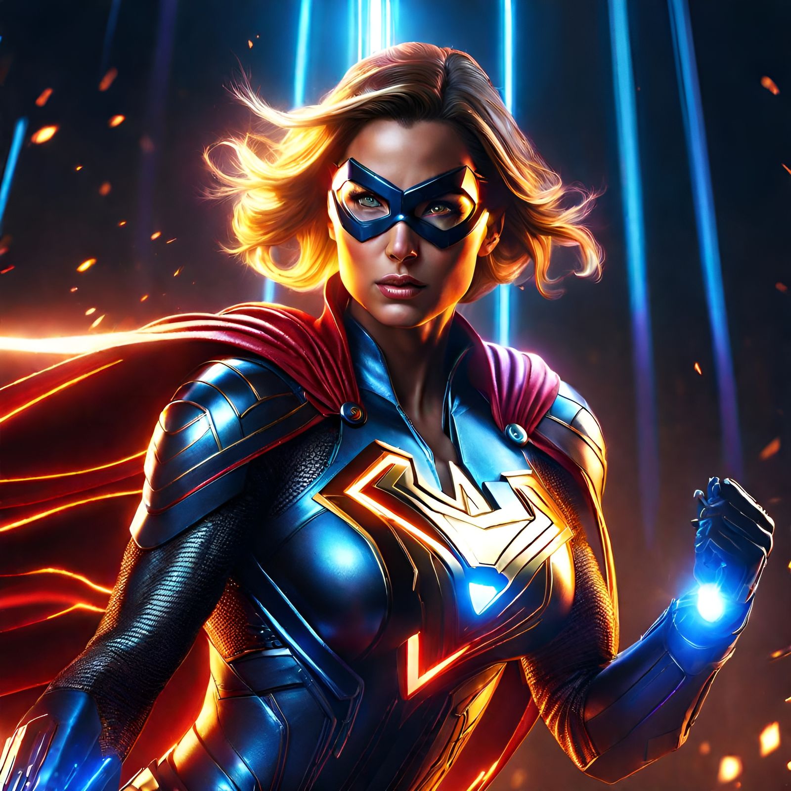 Dynamic Female Superhero Shoots Laser Beams
