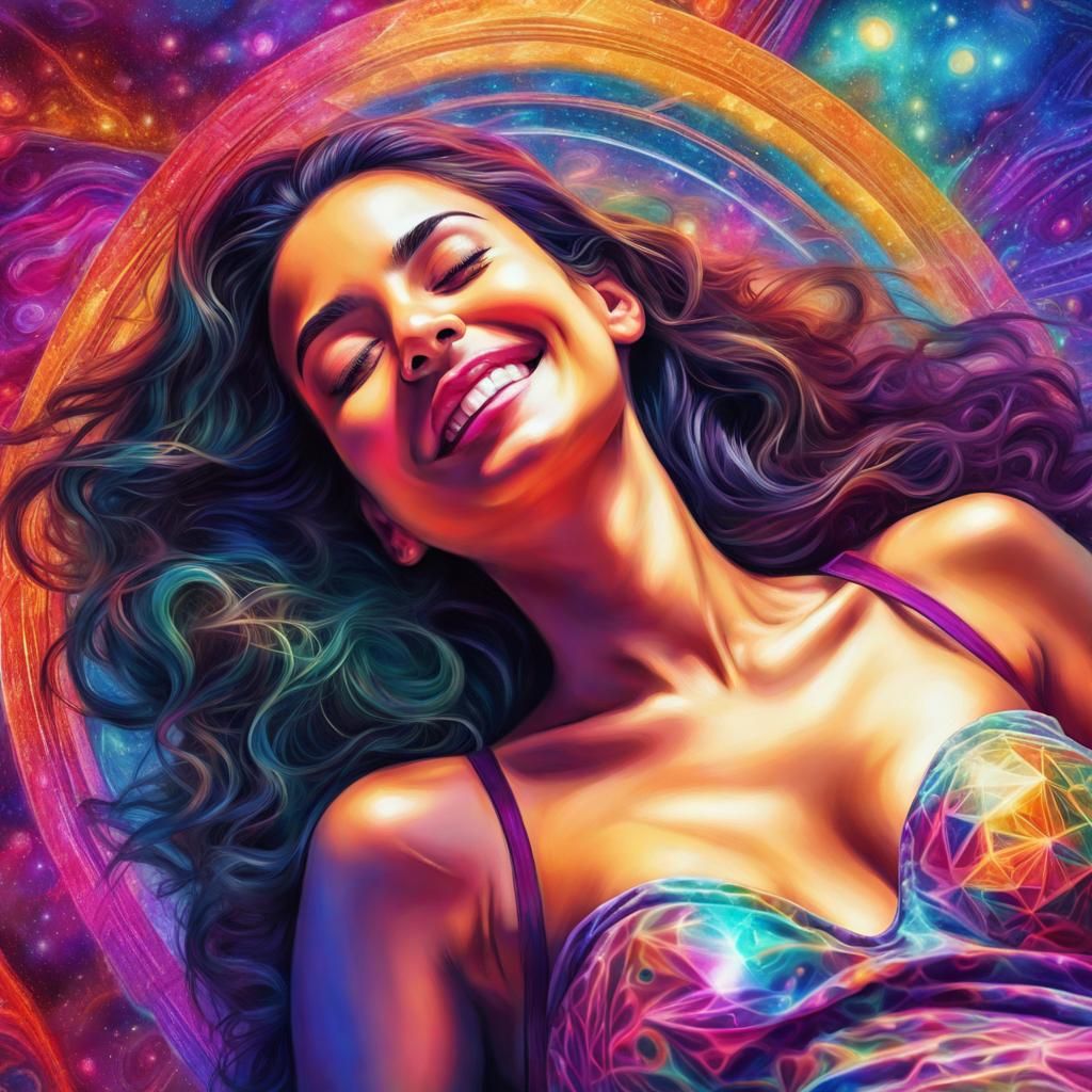 Sensual Latina Woman in Abstract Cosmic Illustration