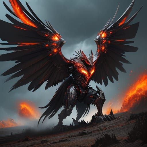 Cybernetic Cardinal: Giant Bird of Prey in Cyberpunk Style