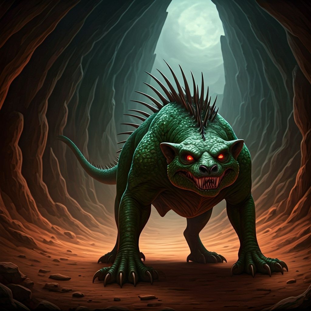 Green Chupacabra in Haunted Desert Canyon