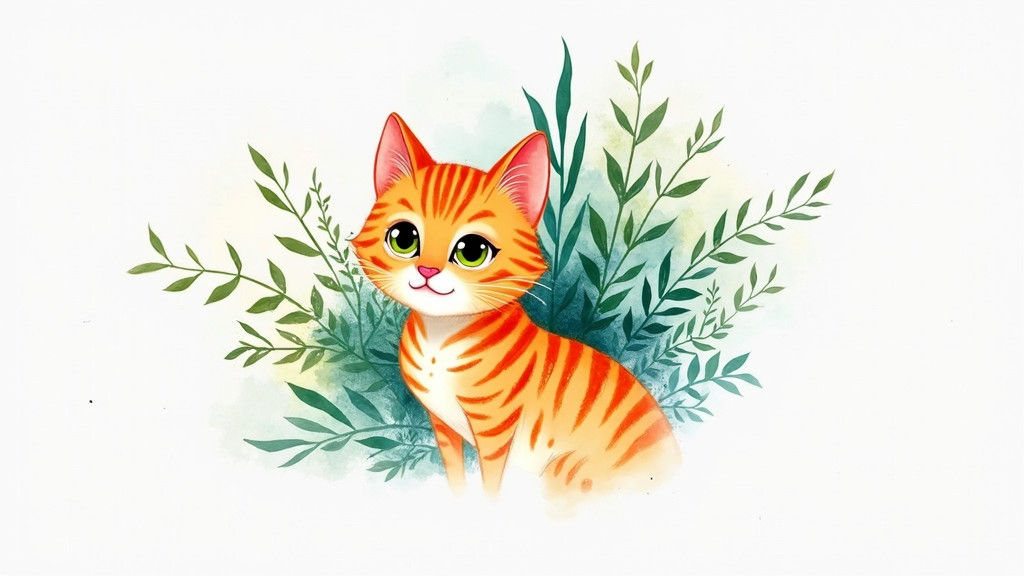 Orange Tabby Cat in Fauvist Watercolor Style