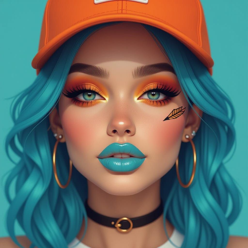 Hyperrealistic Portrait of Girl with Bright Makeup