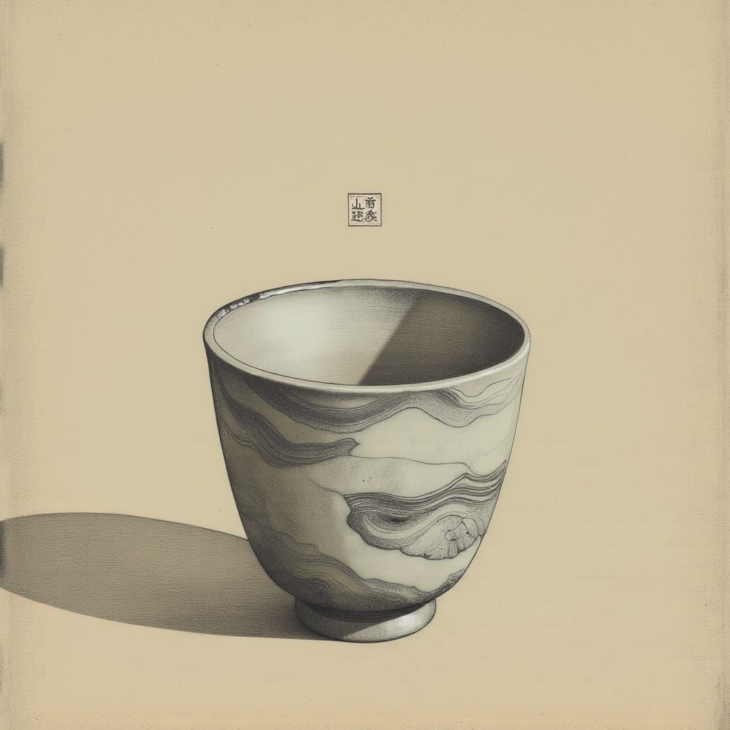 Nerikomi Guinomi Sake Cup with Marbled Clay Patterns