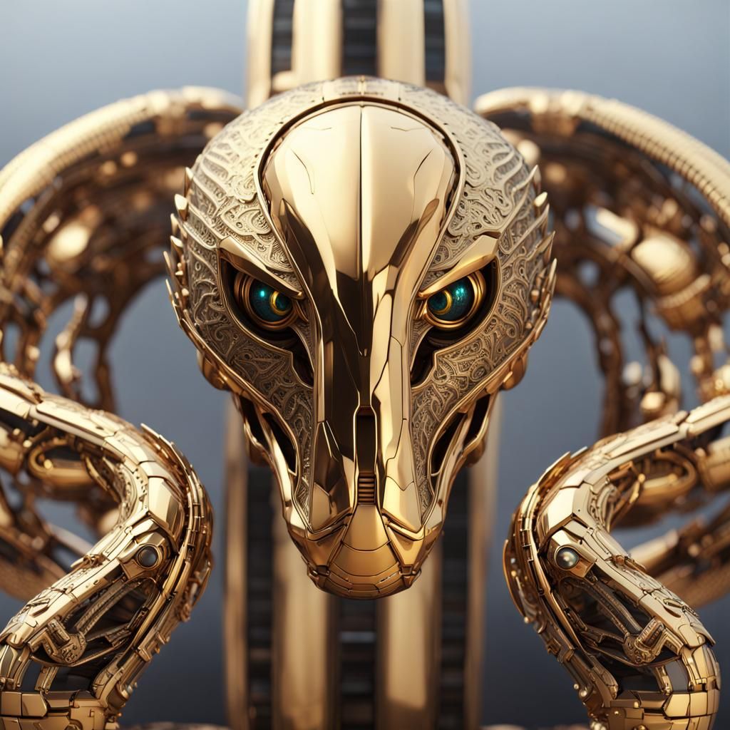Golden Cobra Head with Intricate Mech Details