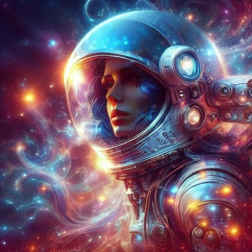 Cyborg Astronaut Searches Space with Pepsi in Hand