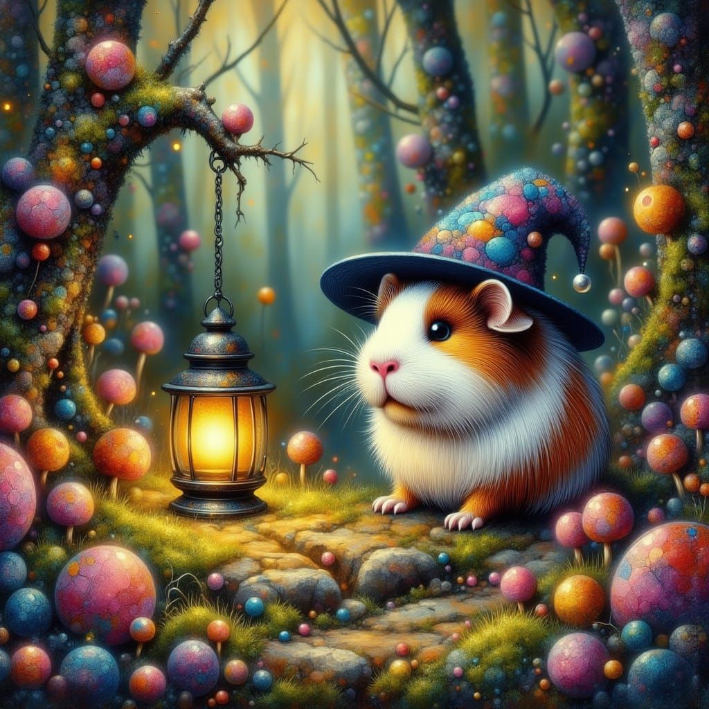 Guinea Pig Wizard in Magical Forest