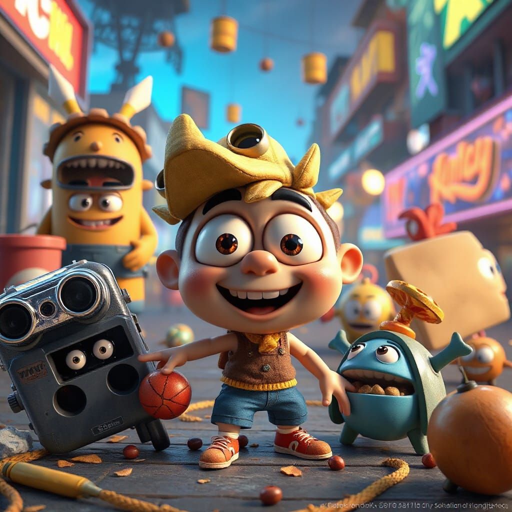Vibrant Cartoon Character in 3D Game Cinematic World