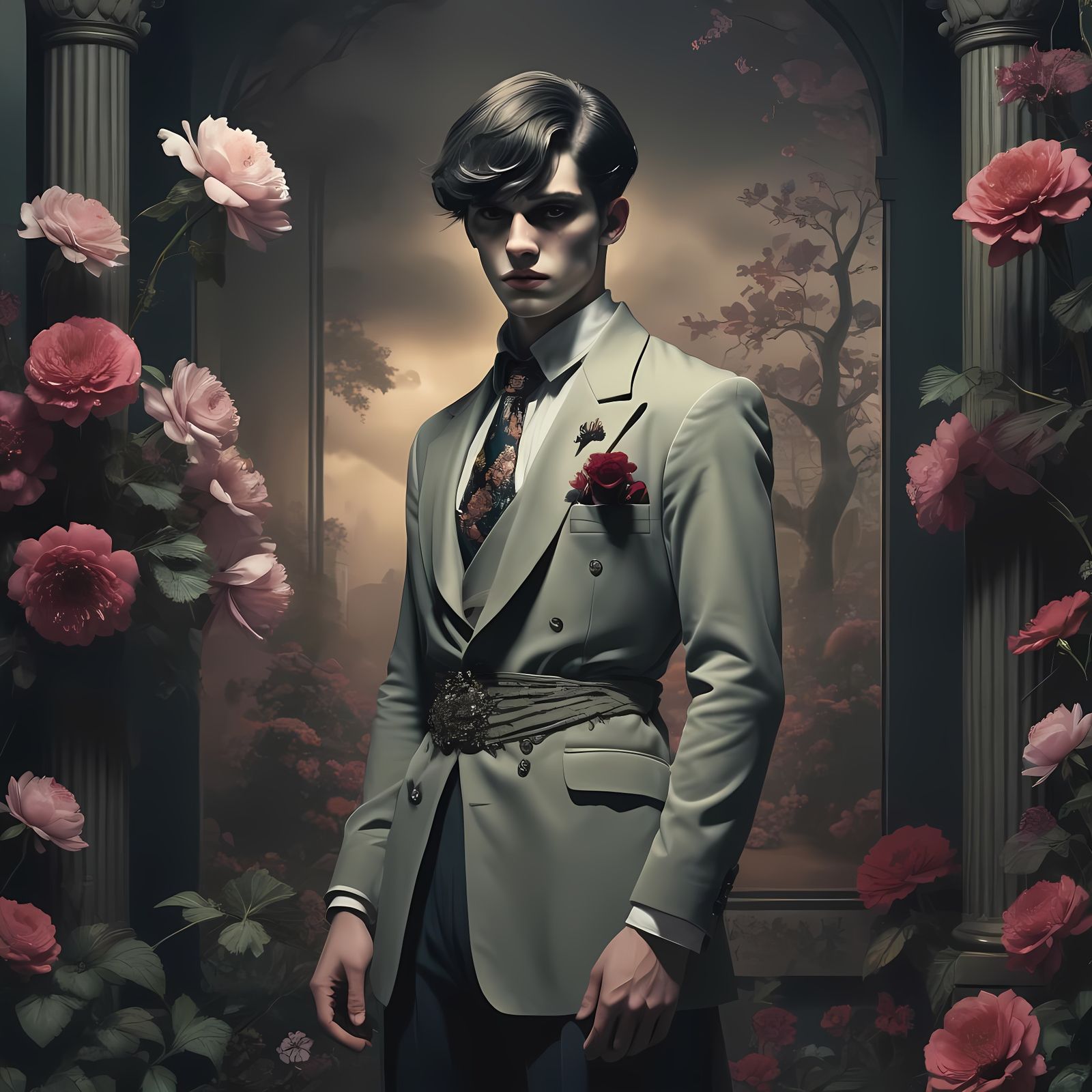 Flower Man in Beautiful Horror Collage Style