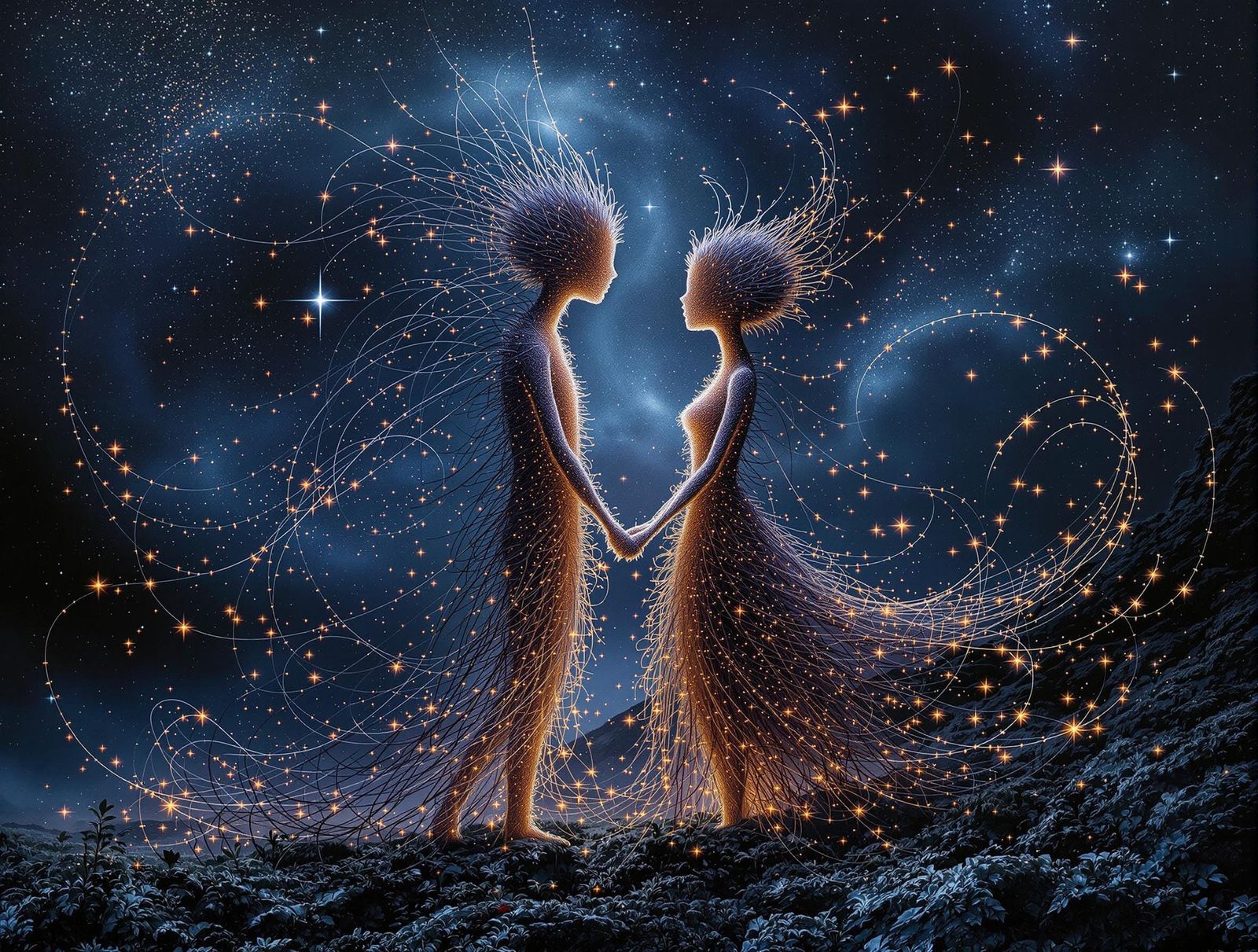 Lukas & Portia Petallic Humanoid Stick-Figures