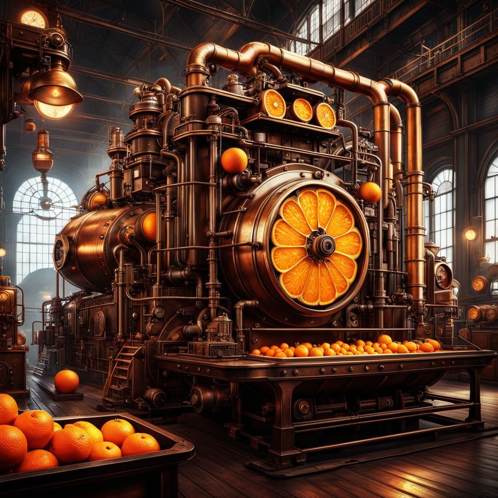 Steampunk Orange Factory: Vintage Art Poster