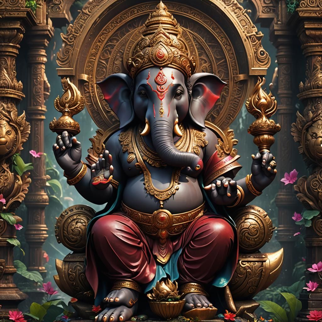 Detailed 3D Ganesh Art in Unreal Engine Style