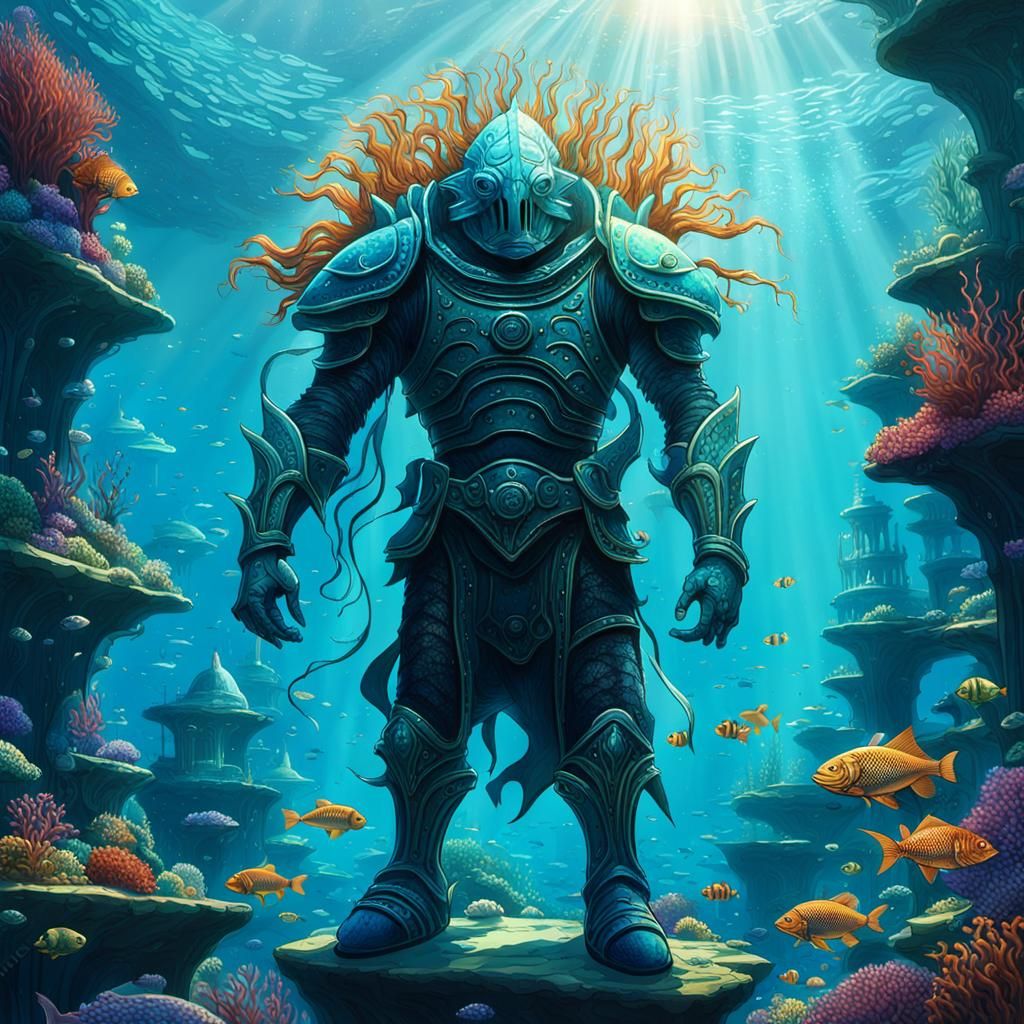 Underwater Fish Warrior in Mythic City: Matte Painting