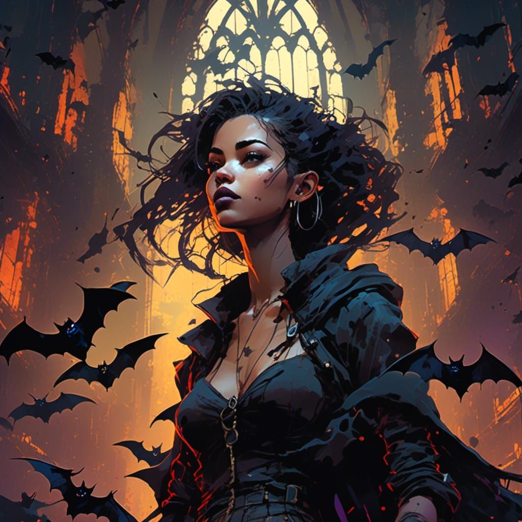 Gothic Vampire Girl in Castle Interior