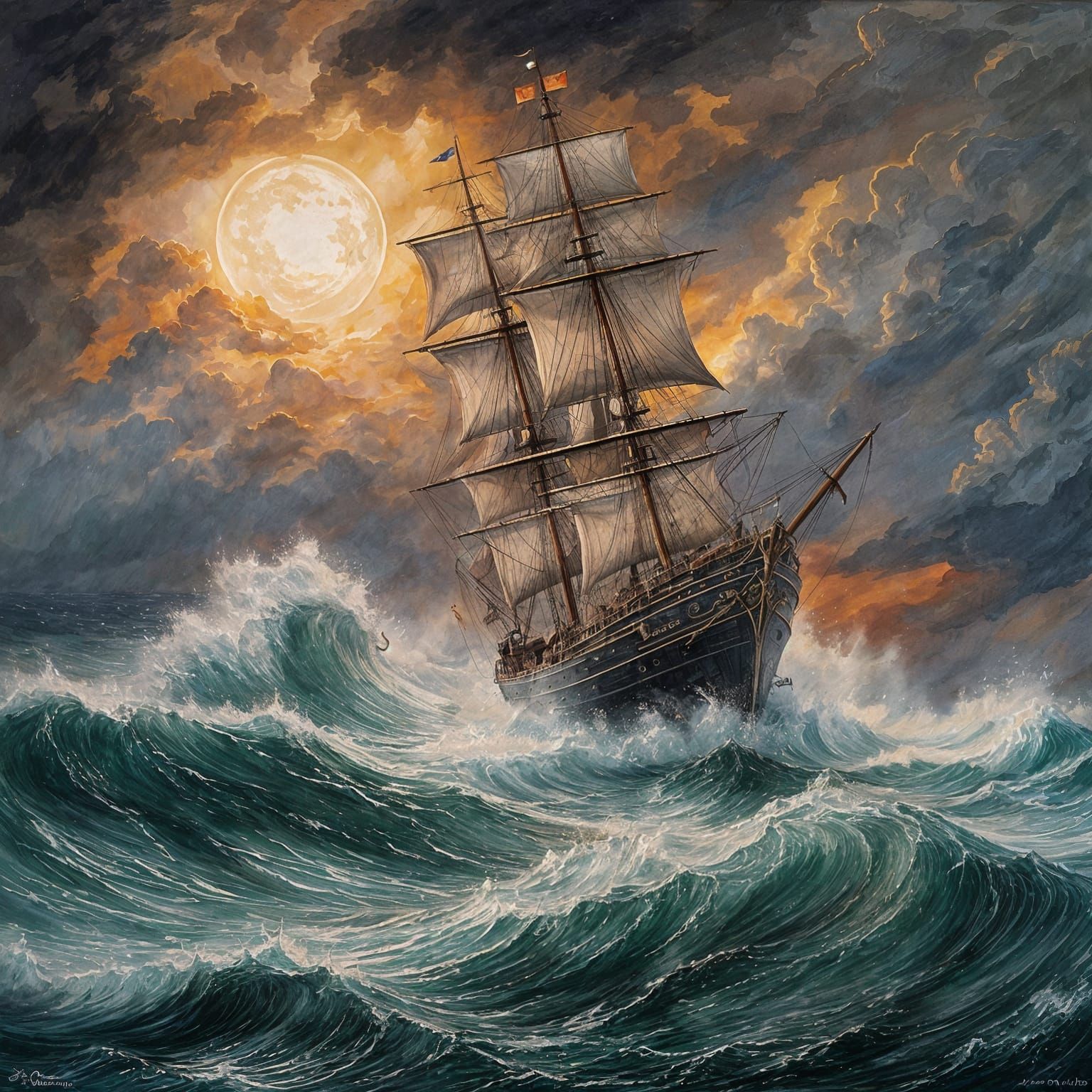 Stormy Seas: Lighthouse Hope in Impressionist Gouache Style