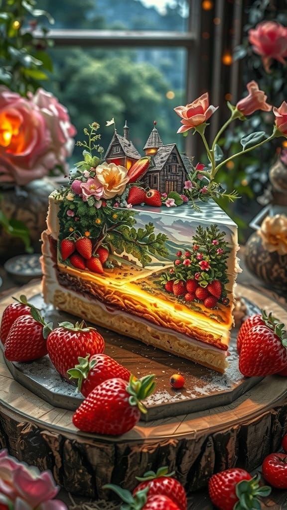 Surreal Crystal Cake Floats in Ethereal Light