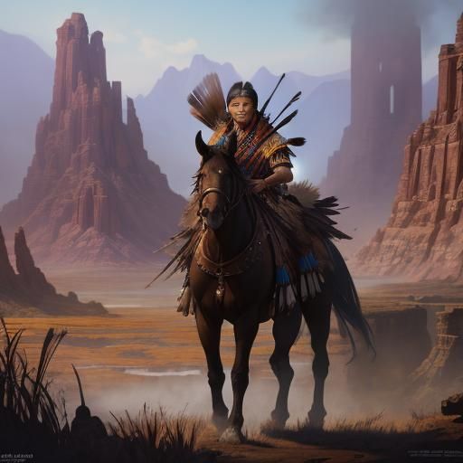 Feral Native American Woman: Detailed Matte Painting