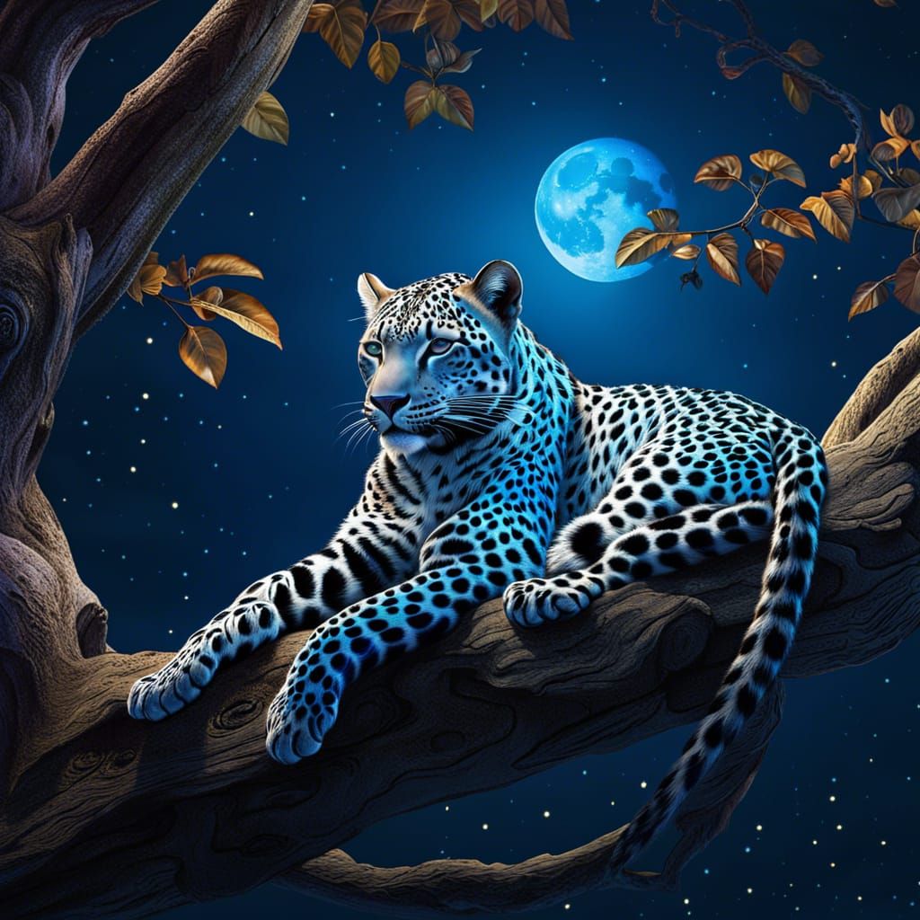 Blue Leopard Slumber: Hyperrealistic Digital Illustration