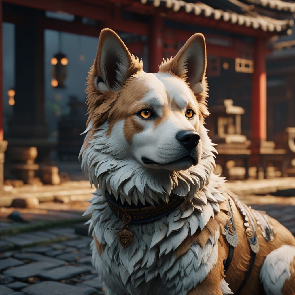 Anime-Style Dog with Vibrant Background