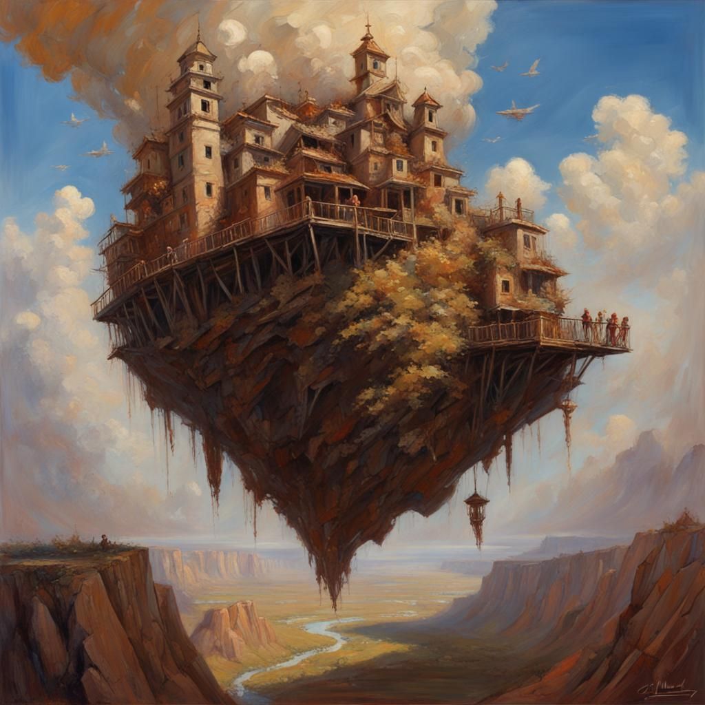 Utopian Sky Gaze in Oil Painting Style