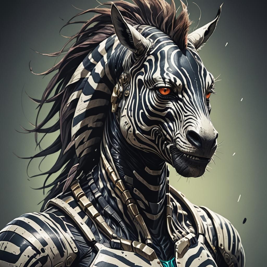 Zebra Alien Man Hybrid Portrait in Anime Style