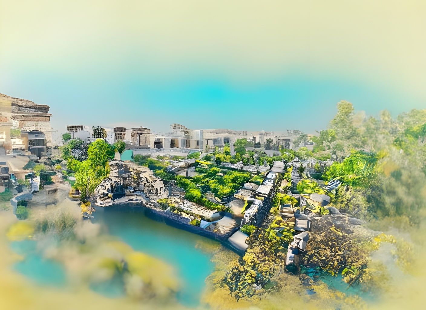 Sprawling Lakeside Metropolis: Photorealistic Ancient Archit...