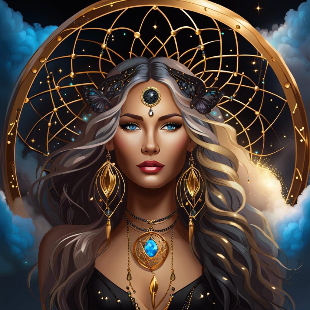 Woman in Dreamcatcher of Gold and Diamonds