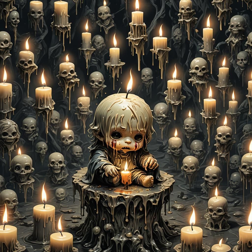 Melting Chibi Candle in Horror Style