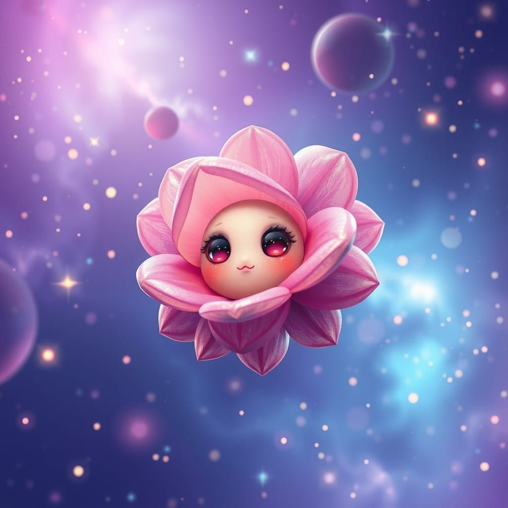 Whimsical Cosmic Flower Sprite in Nebula