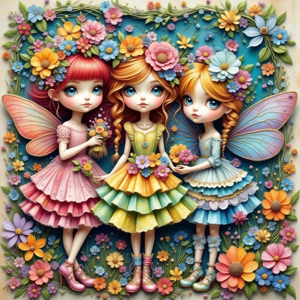 Whimsical Bohemian Punk Fairy Girls in Vibrant Dreamscapes