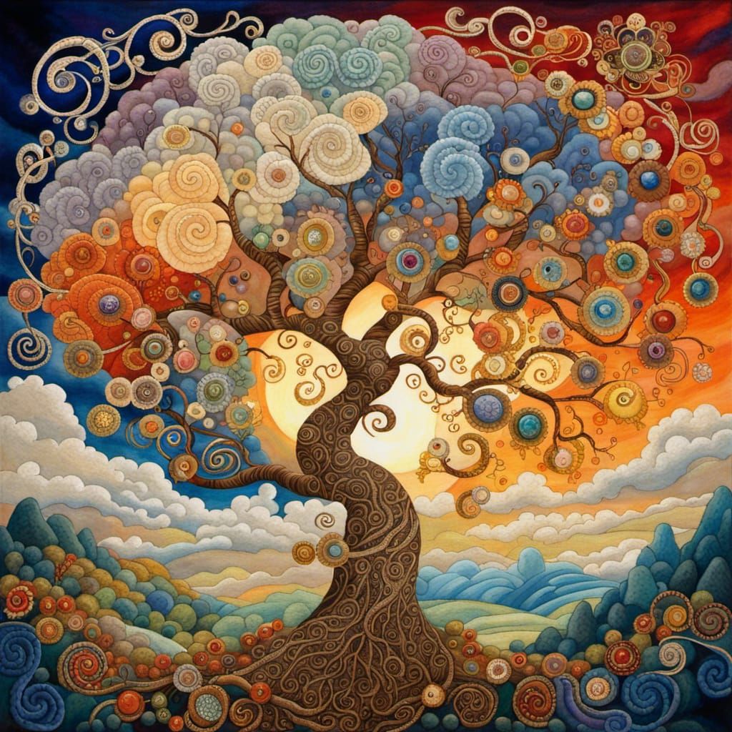 Tree of Life in Dreamlike Glass Bead Landscape