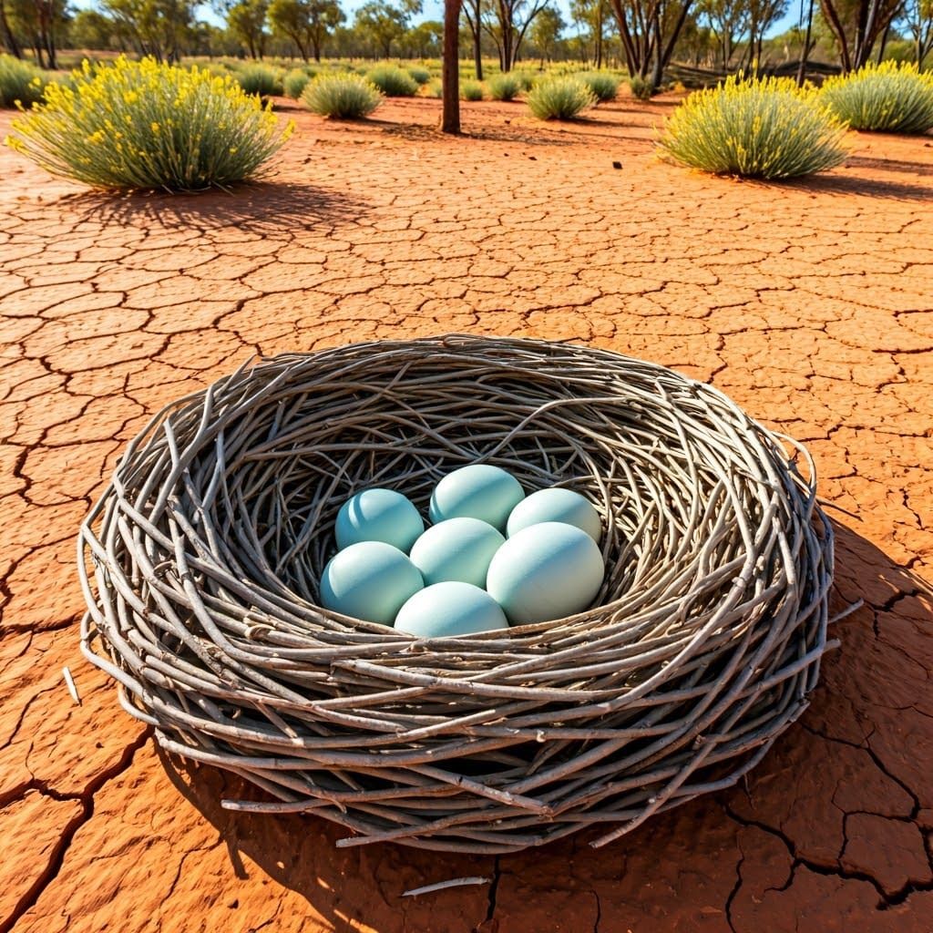 Emu Nest with Pale Blue Eggs in Outback