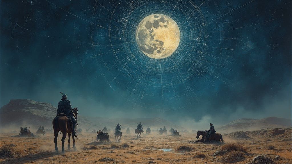 Moonlit Desert Battlefield with Threads of Fate