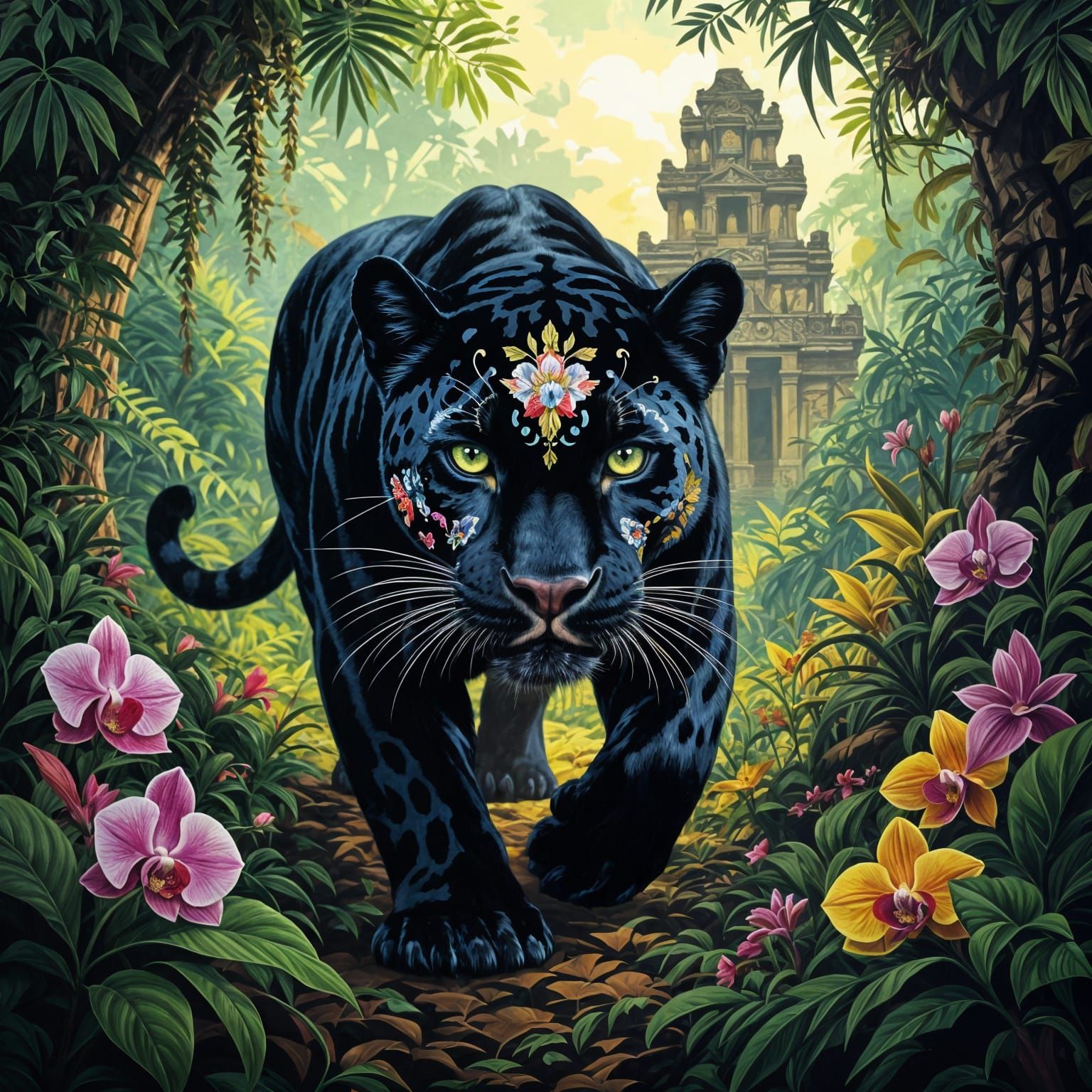 Black Jaguar with Día de los Muertos Face Paint