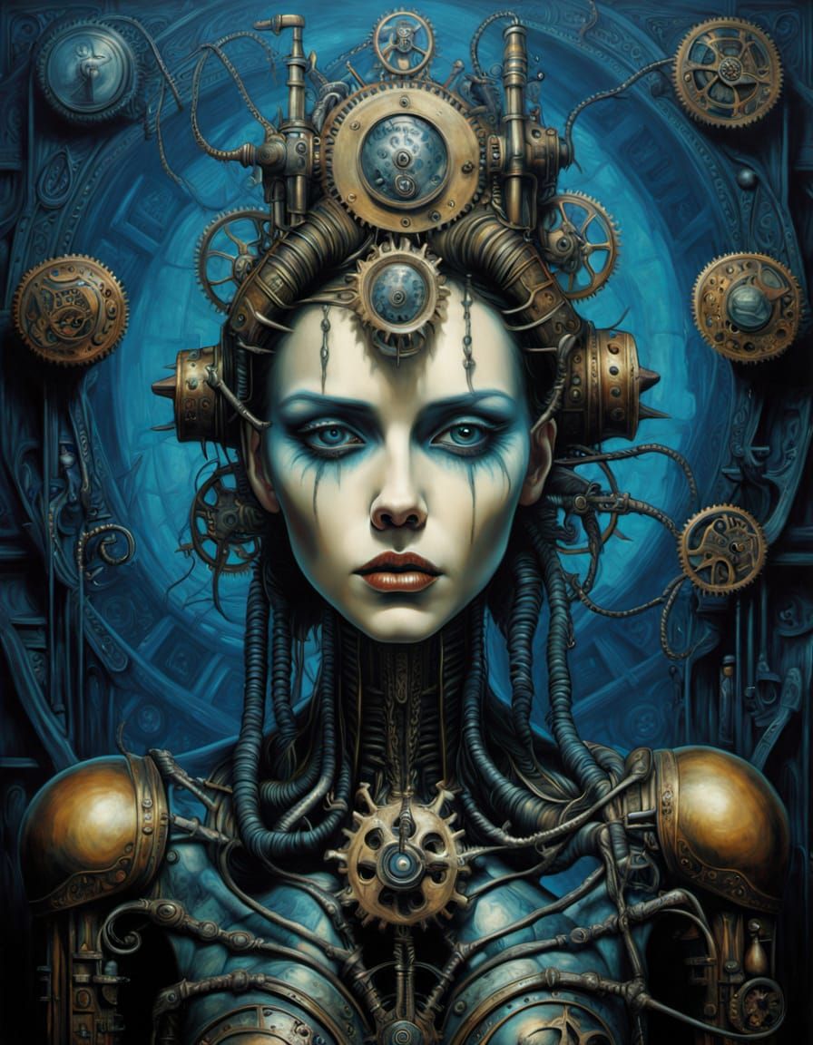 Harlequin Clockwork Woman in Gothic Horror Style