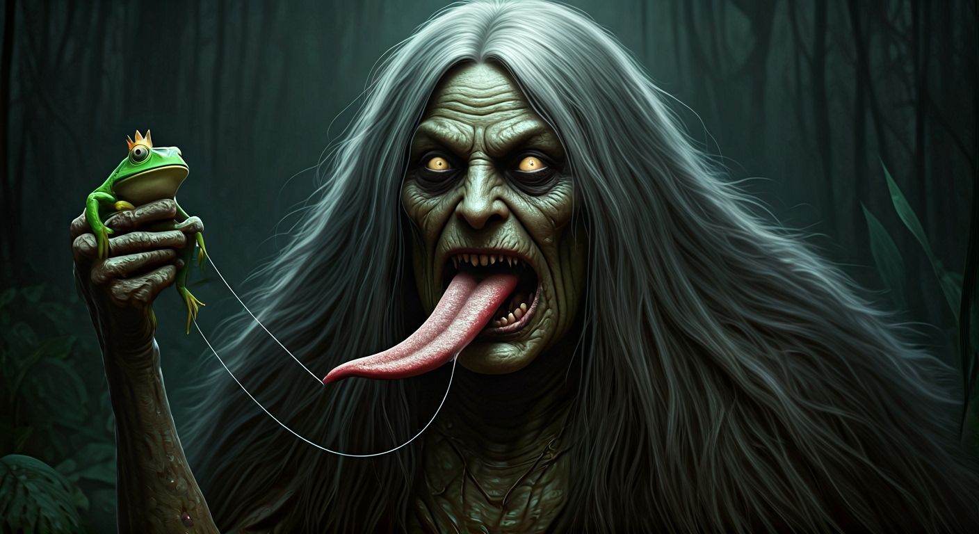 Eerie Swamp Hag About to Eat Frog Prince